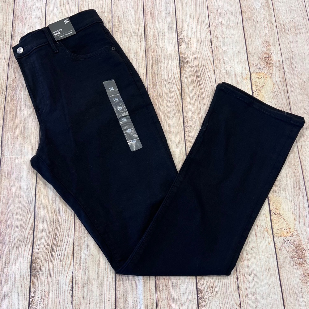 Express‎ NWT Skyscraper Mid Rise Stay Black Hyper Stretch Jeans 14R Straight Leg